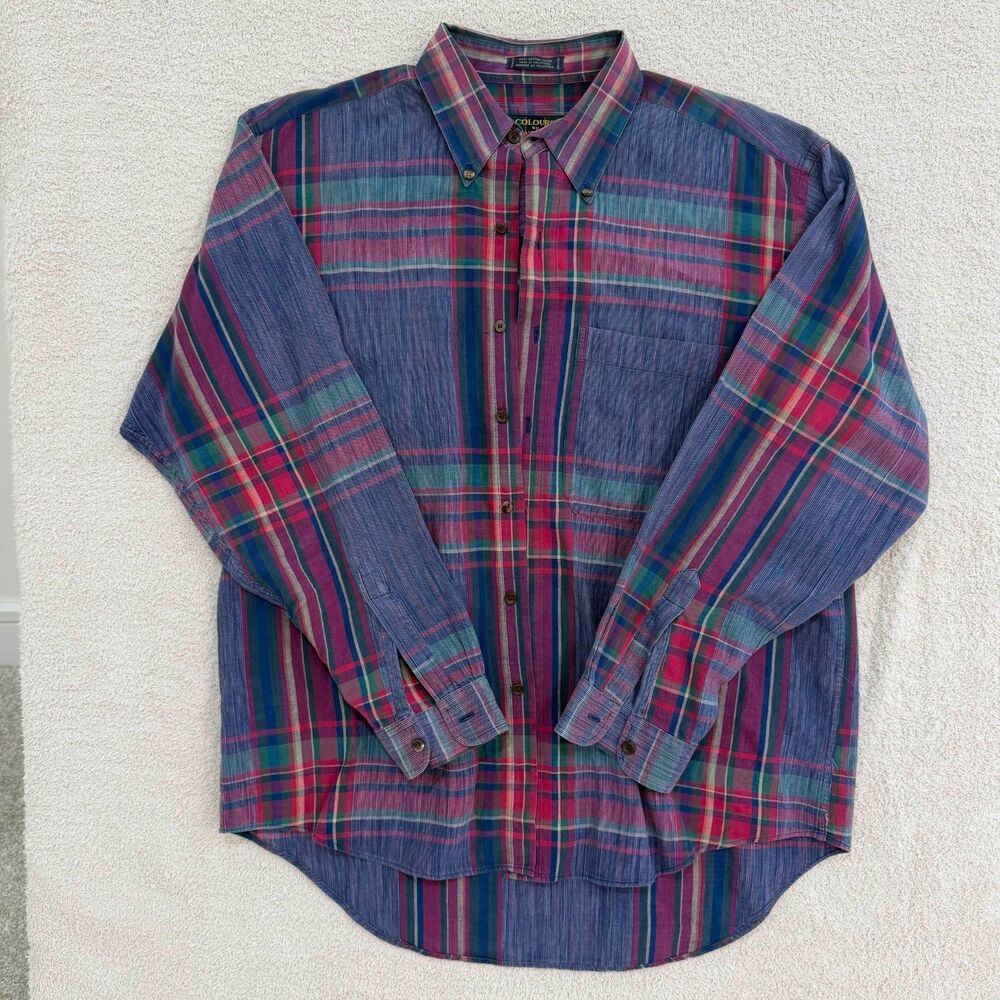 Colours by Alexander Julian Plaid Button Down Shirt Mens Large Blue Red Cotton